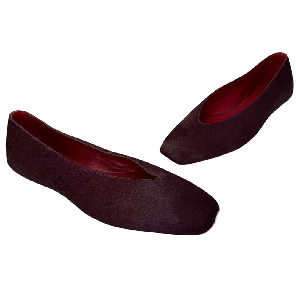 Reformation Prudence Wine Red Calf Hair Ballet Flats Size 9 Square Toe Chic